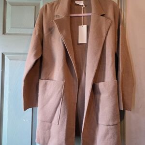 Taupe Open-Front Patch Pocket Coat